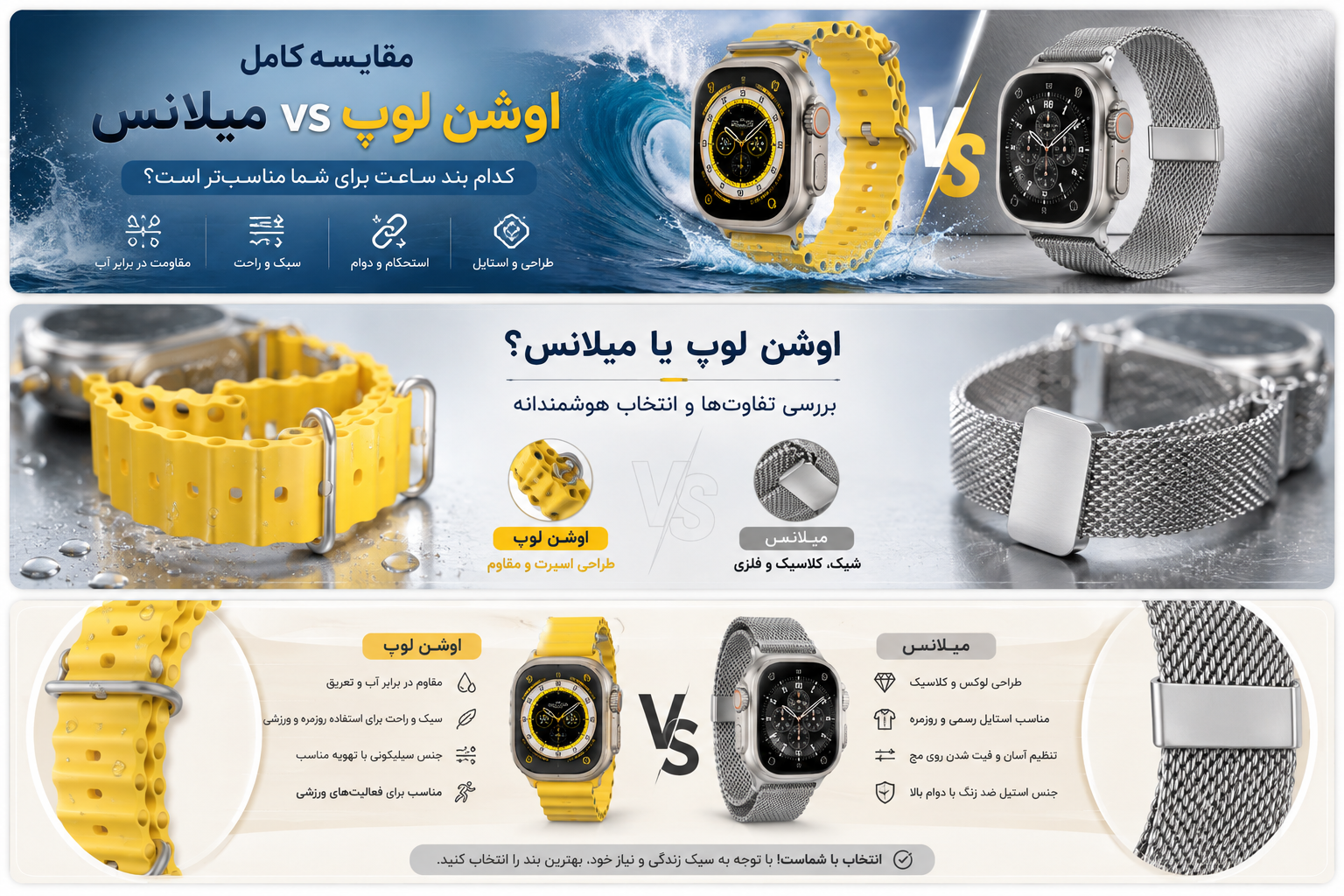 بند اوشن لوپ یا میلانس؟ کدام برای ساعت کیسلکت شما بهتر است؟