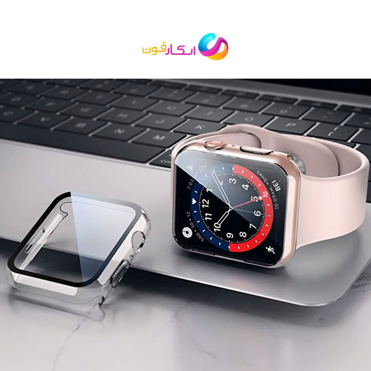 کاور با گلس اپل واچ سایز 44 میلی متری مناسب تمامی سری ها / Apple watch seri7/8/9 44mm