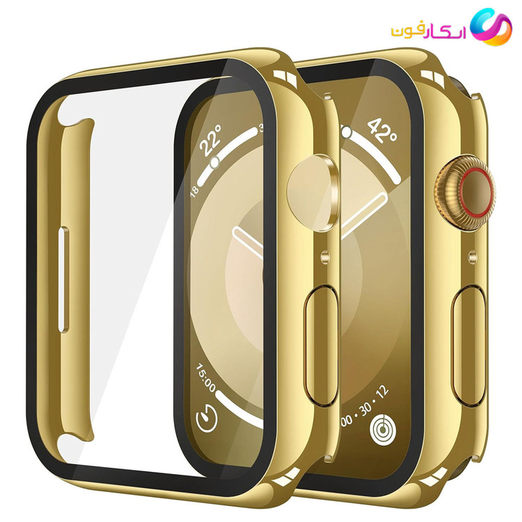 کاور با گلس اپل واچ سایز 45 میلی متری مناسب تمامی سری ها / Apple watch seri1/2/3/4/5/6/7/8/9/Aluminum 45mm