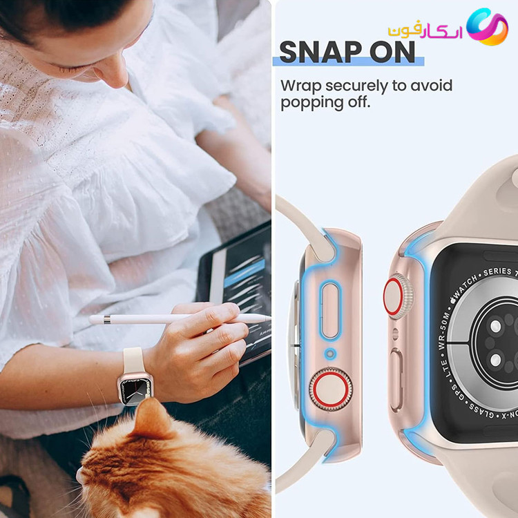 کاور با گلس اپل واچ سایز 45 میلی متری مناسب تمامی سری ها / Apple watch seri1/2/3/4/5/6/7/8/9/Aluminum 45mm