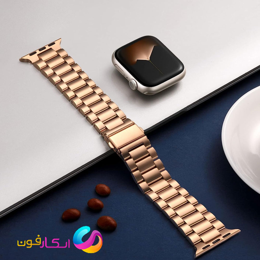 بند اپل واچ استیل مدل سه مهره / 3Bead مناسب اپل واچ سایز 41 میلی متری تمامی سری ها با کیفیت بالا
