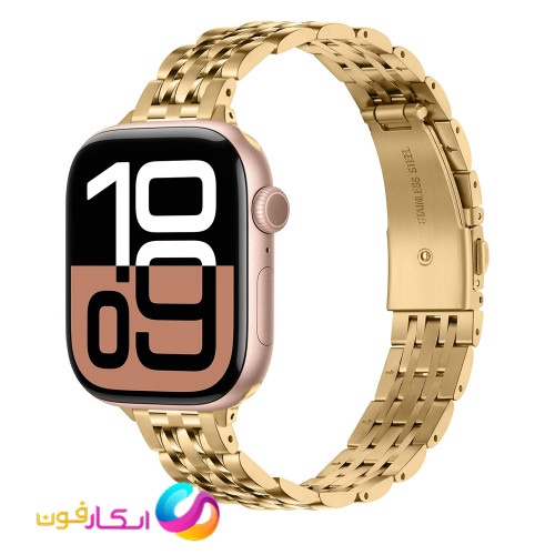 بند اپل واچ استیل 7مهره زنانه مناسب اپل واچ سری 10 سایز 46 میلی متر Apple watch seri 10 46mm