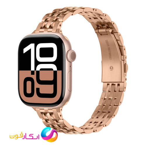 بند اپل واچ استیل 7مهره زنانه مناسب اپل واچ سری 11 سایز 46 میلی متر Apple watch seri 11 46mm
