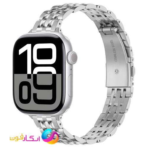 بند اپل واچ استیل 7مهره زنانه مناسب اپل واچ سری 11 سایز 42 میلی متر Apple watch seri 11 42mm