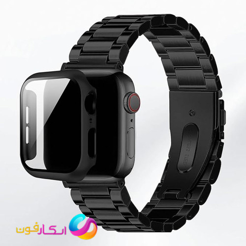 بند اپل واچ فلزی استیل به همراه گارد گلس دار مناسب اپل واچ اولترا دو سایز 49 میلی متر Apple Watch Seri Ultra2 49mm