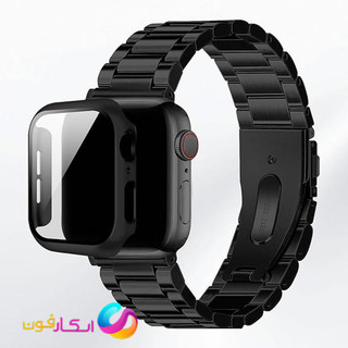 بند اپل واچ فلزی استیل به همراه گارد گلس دار مناسب اپل واچ اولترا سه سایز 49 میلی متر Apple Watch Seri Ultra3 49mm