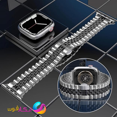 بند اپل واچ فلزی استیل مدل 5Bead مناسب اپل واچ سایز 38/40/41 میلی متری مناسب تمامی سری ها Apple Watch Seri 1/2/3/4/5/6/7/8/9