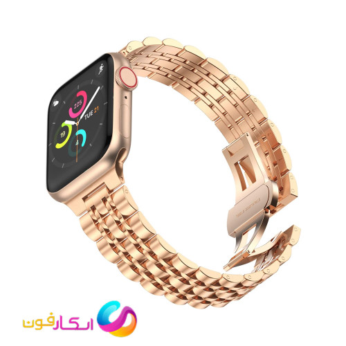 بند اپل واچ فلزی استیل یونیسکس مدل 7Bead مناسب اپل واچ سری 11 سایز 42 میلی متر Apple Watch Seri 11 42mm
