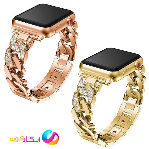 بند اپل واچ استیل کارتیر نگین دار زنانه مناسب اپل واچ سری 11 سایز 46 میلی متری سری Apple Watch Seri 11 46mm