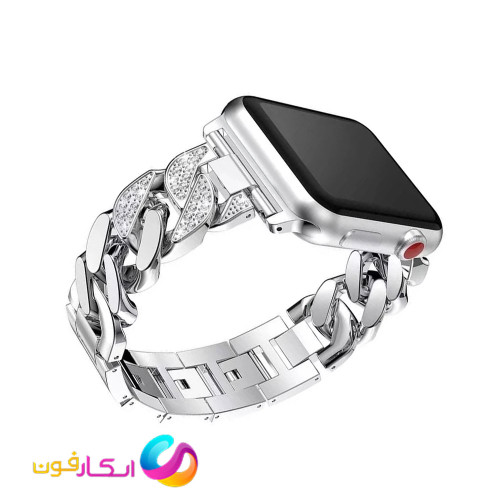 بند اپل واچ استیل کارتیر نگین دار زنانه مناسب اپل واچ سری 10 سایز 46 میلی متری سری Apple Watch Seri 10 46mm
