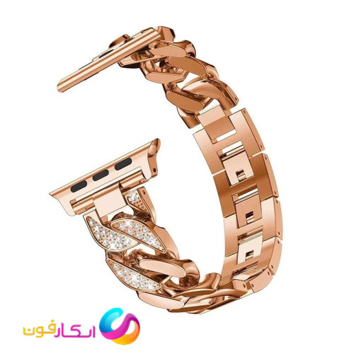 بند اپل واچ استیل کارتیر نگین دار زنانه مناسب اپل واچ سری 1/2/3/4/5/6/7/8/9 سایز 41 میلی متری