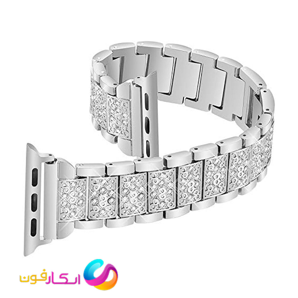 بند اپل واچ استیل لوکس نگین دار زنانه مناسب اپل واچ سایز 38/40/41 میلی متری
