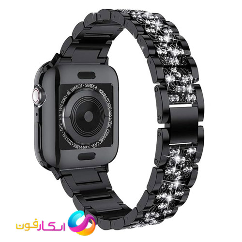 بند اپل واچ استیل لوکس نگین دار زنانه مناسب اپل واچ سایز 42 میلی متری سری 1 تا 9
