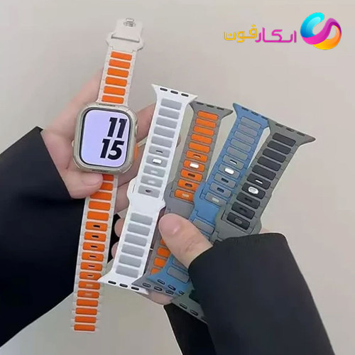 بند سیلیکون دورنگ اپل واچ مناسب سایز 40 میلی متری Aoole Watch seri1/2/3/4/5/6/7/8/9 40mm