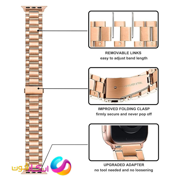بند اپل واچ کلاسیک فلزی استیل مناسب اپل واچ سری 10 سایز 40 میلی متر Apple Watch Seri 10 40mm