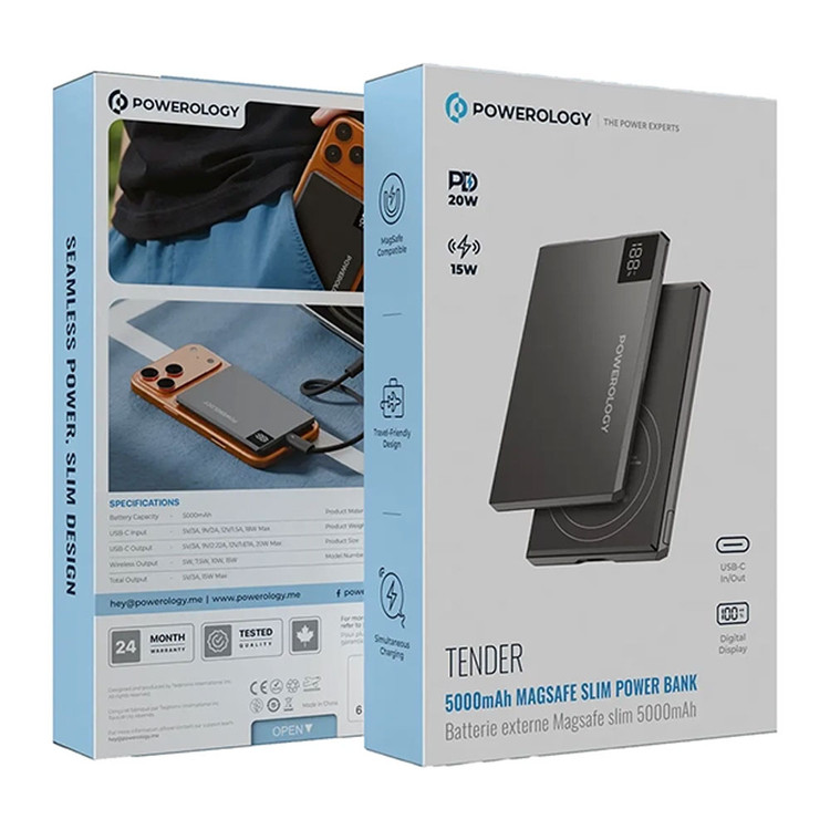 پاوربانک مگ سیف پاورولوژی Powerology Tender 5000mAh MagSafe Power Bank PPBCHA107GY
