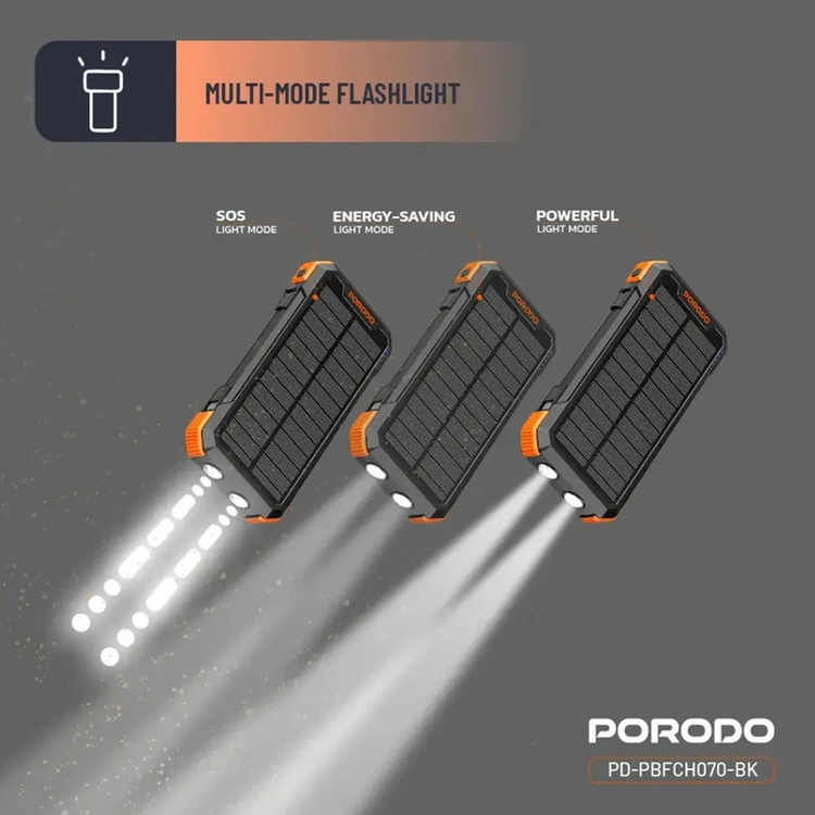پاوربانک خورشیدی 20000 میلیآمپرساعت پرودو مدل Porodo Power Bank 20000mAh 4-Panel Solar PD-PBFCH070