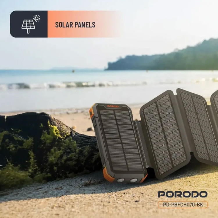 پاوربانک خورشیدی 20000 میلیآمپرساعت پرودو مدل Porodo Power Bank 20000mAh 4-Panel Solar PD-PBFCH070