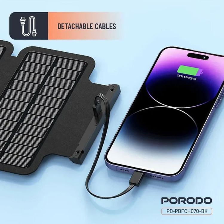 پاوربانک خورشیدی 20000 میلیآمپرساعت پرودو مدل Porodo Power Bank 20000mAh 4-Panel Solar PD-PBFCH070
